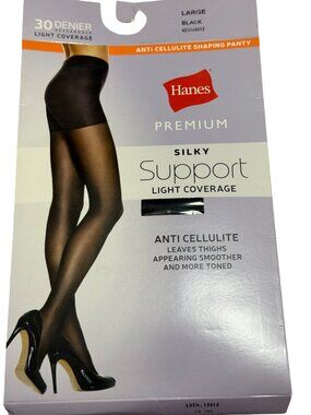 Hanes Premium Silky Support Anti-Cellulite Shaping Pantyhose 30 Denier Large Bla